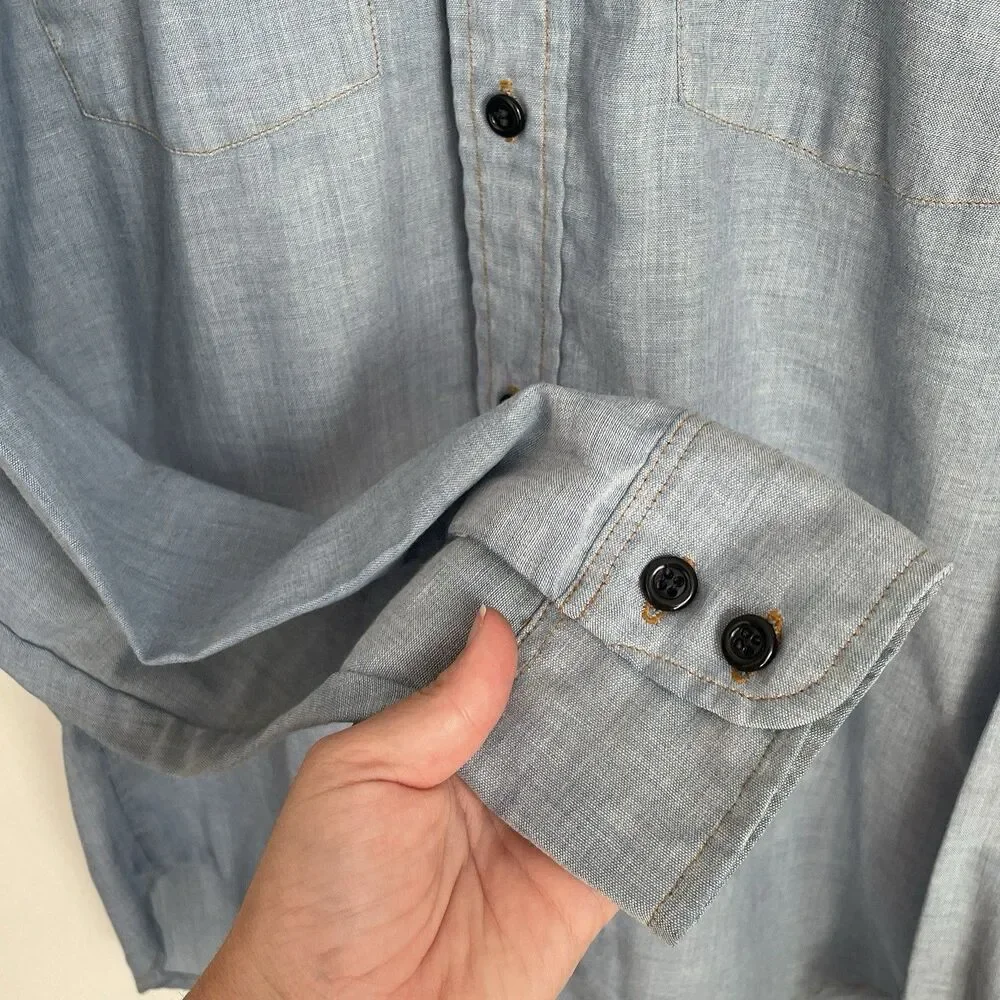 VTG 70s Levi’s Chambray Orange Tab Men’s Work Shirt Sky Blue Cotton Blend Large